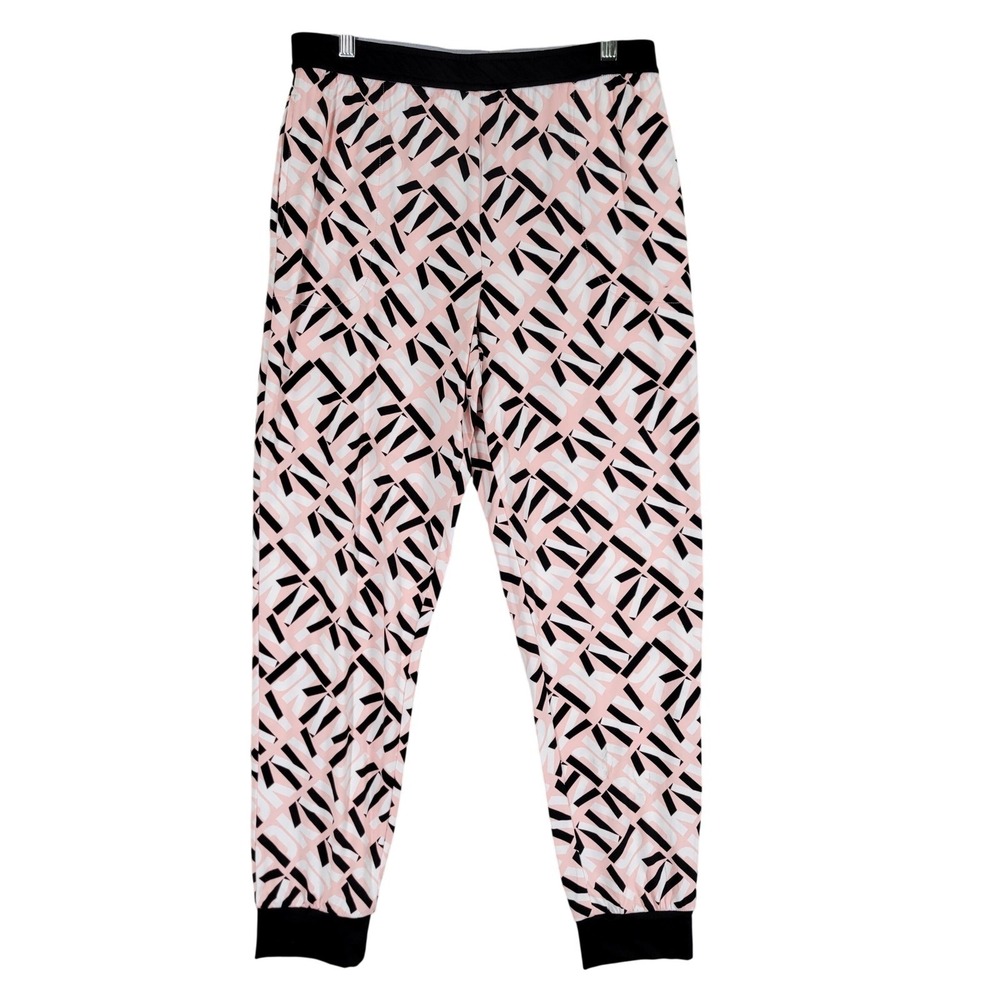 DKNY Pajama‎ Pants Womens Large Pink Black Logo Print Joggers Super Soft Pockets